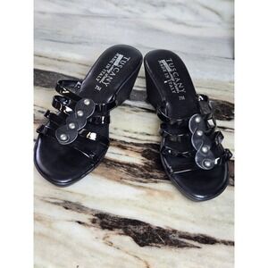 Tuscany by Easy Street‎ Black Patent Wedge Sandals Made in Italy Studded 7M